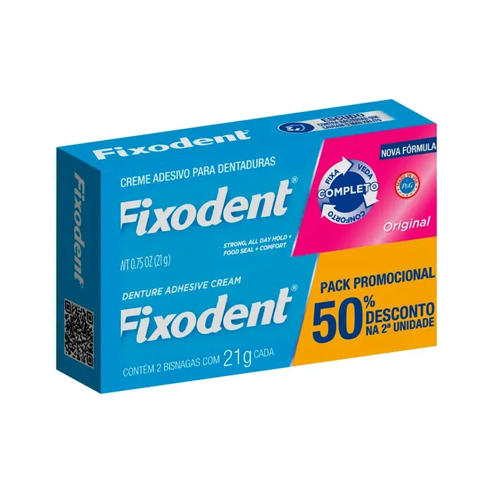 Fixador de Dentadura com de Promocional Original Fixodent 2x2un