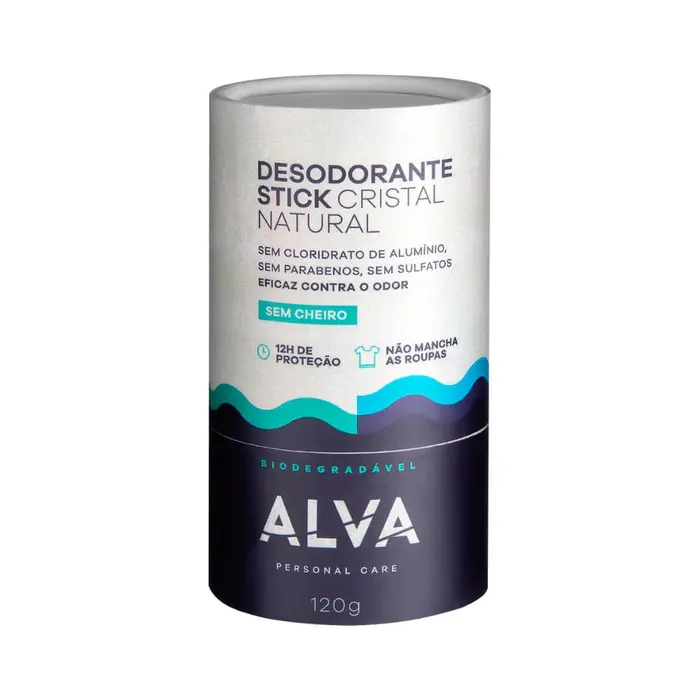 Desodorante Unissex Cristal Biodegradavel sem Cheiro Alva 120g