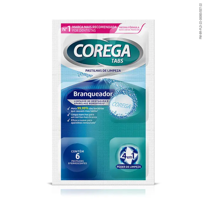 Limpador de Dentadura e Aparelhos Removíveis Tabs Pastilhas Efervescentes Branqueador Corega