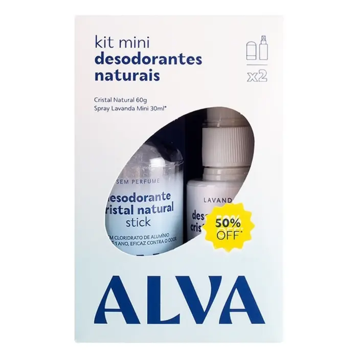 Kit Desodorante Mini Unissex Cristal Stick + Deo Spray Lavanda Natural Alva 60g