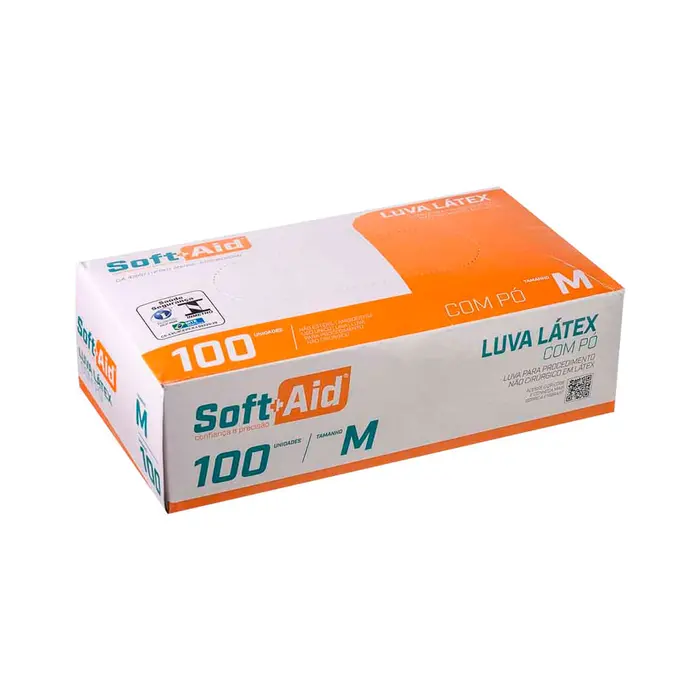 Luva Latex M com com Po Soft Aid 100x100un