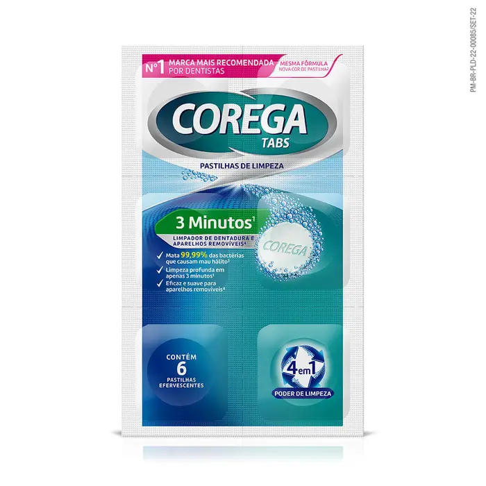 Limpador de Dentatura e Aparelhos Removíveis Tabs Pastilhas Efervescentes 3 Minutos Corega