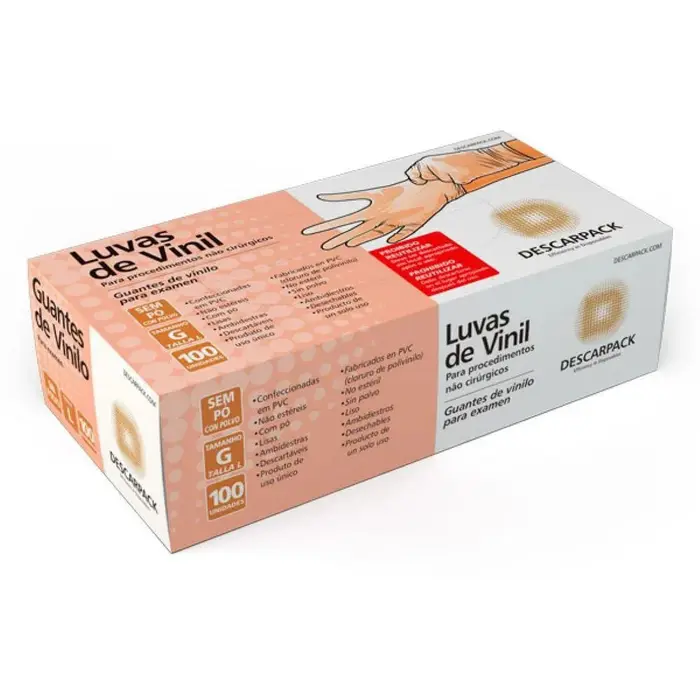 Luva Vinil G com sem Talco Descarpack 100x100un