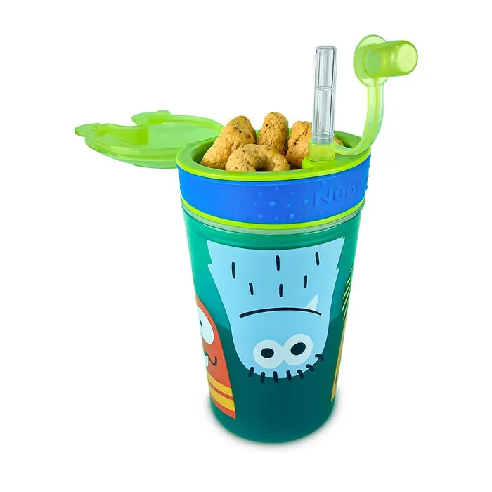 Copo 2 em 1 com Canudo Porta Snack Azul Nuby 270ml