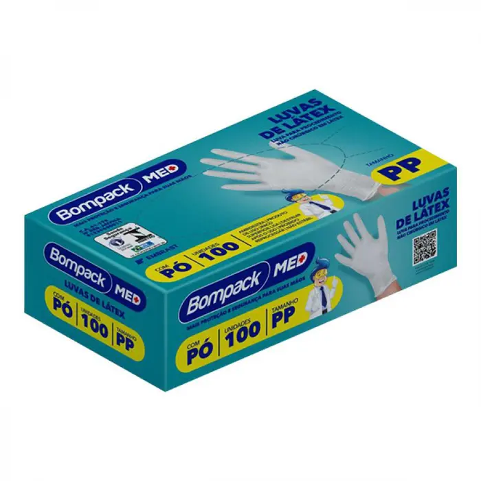 Luva de Látex com com Pó Tamanho Pp Bompack 100x100un