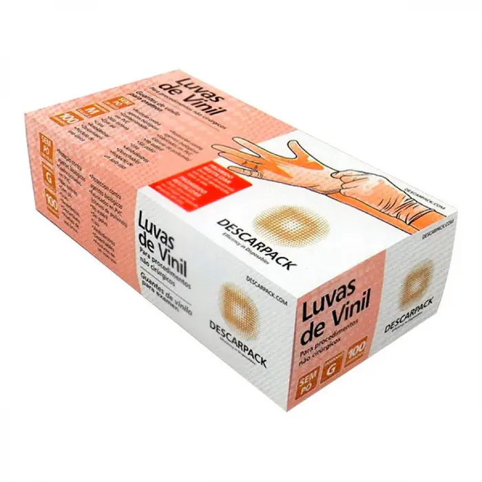 Luva Vinil M com sem Talco Descarpack 100x100un