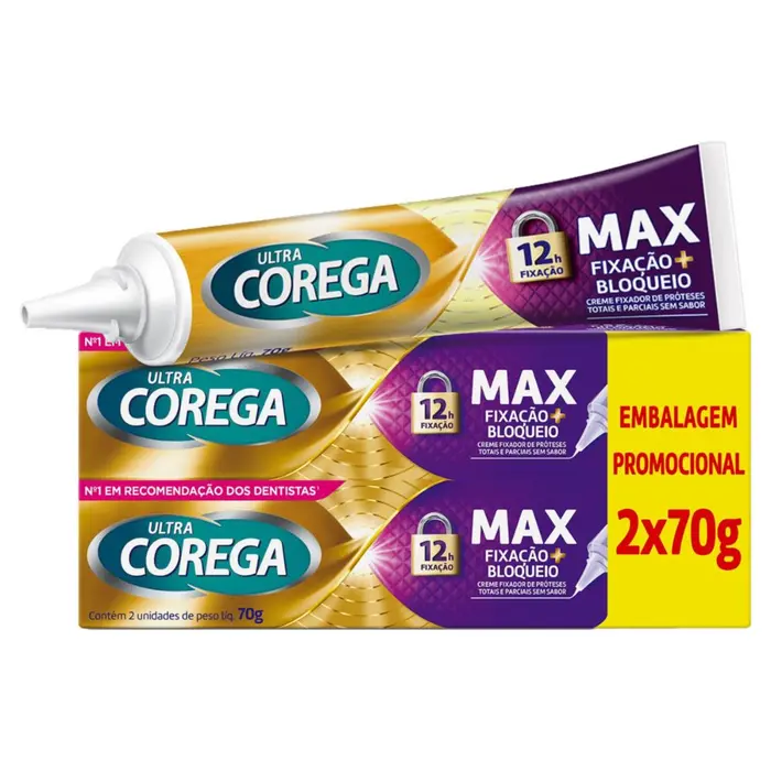 Creme Fixador de Dentadura Ultra Max Fixação e Bloqueio Cada Corega 2un