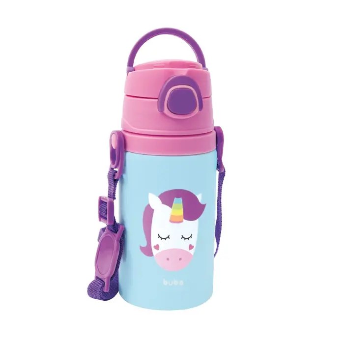 De Aluminio com Canudo de Unicornio Buba Garrafa 450ml