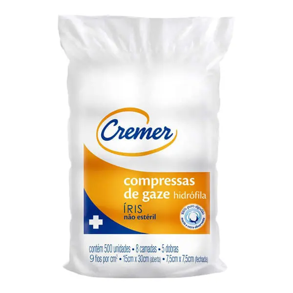 Compressa Gaze Iris 9 Fios 7,5x7,5 com Cremer 5x500un