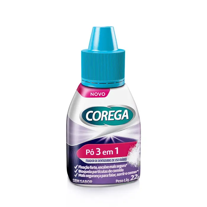 Pó Fixador de Dentadura, Fixação, sem Sabor Forte Corega 22g