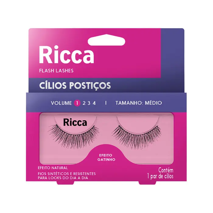 Cilios Flash Lashes Medio Efeito Gatinho Volume 1 Ricca