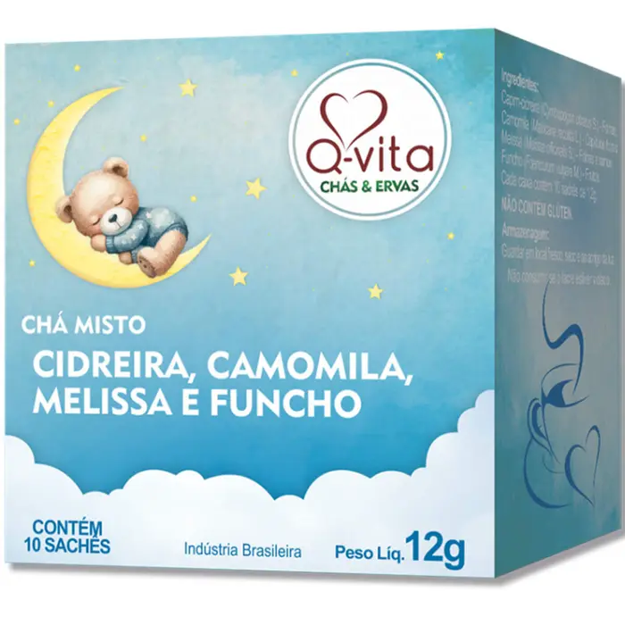 Chá Misto Cidreira Camomila Melissa e Funcho Q-Vita 12g Caixa 10 Unidades
