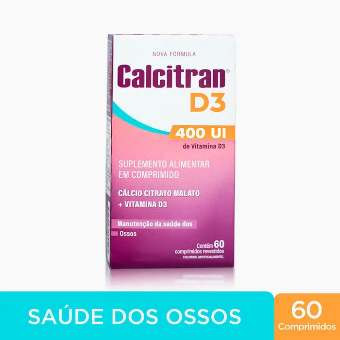 Calcitran D3 400ui 60 Comprimidos Cálcio Citrato Malato com Vitamina D Divcom Pharma