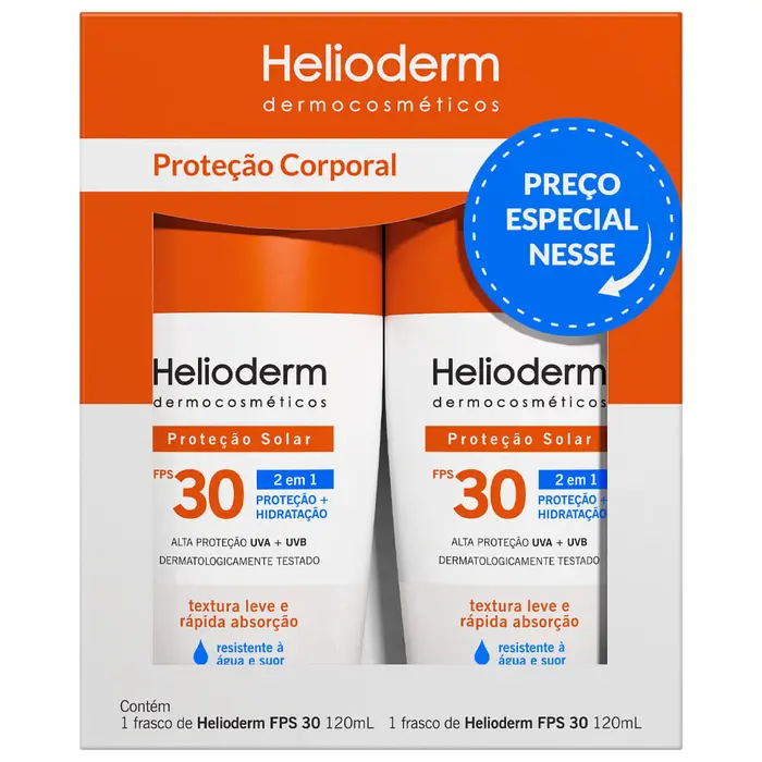 Protetor Solar 2 em 1 FPS 30 + Especial Helioderm 120ml