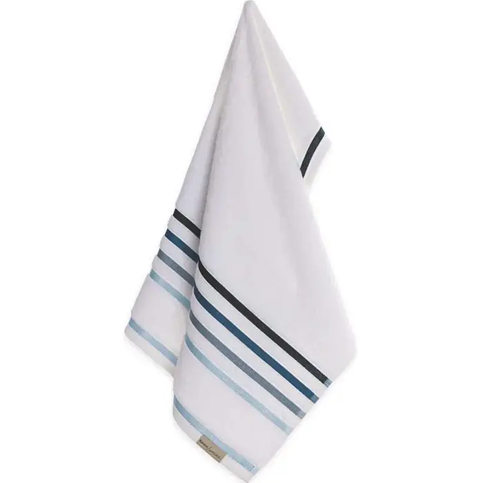 Toalha de Rosto Branco com Azul Karsten Lumina 48x80cm