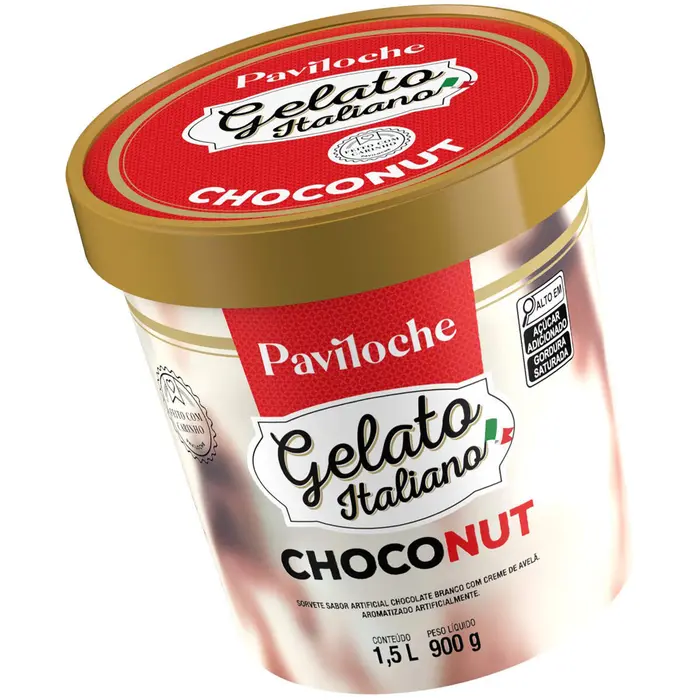 Sorvete Gelato Italiano Choconut Chocolate Branco com Creme de Avelã Paviloche Pote 1,5l