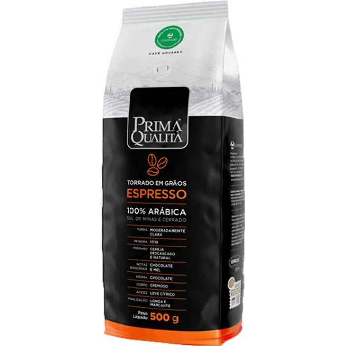 Café Torrado em Grãos Espresso Prima Qualità Gourmet Pacote 500g
