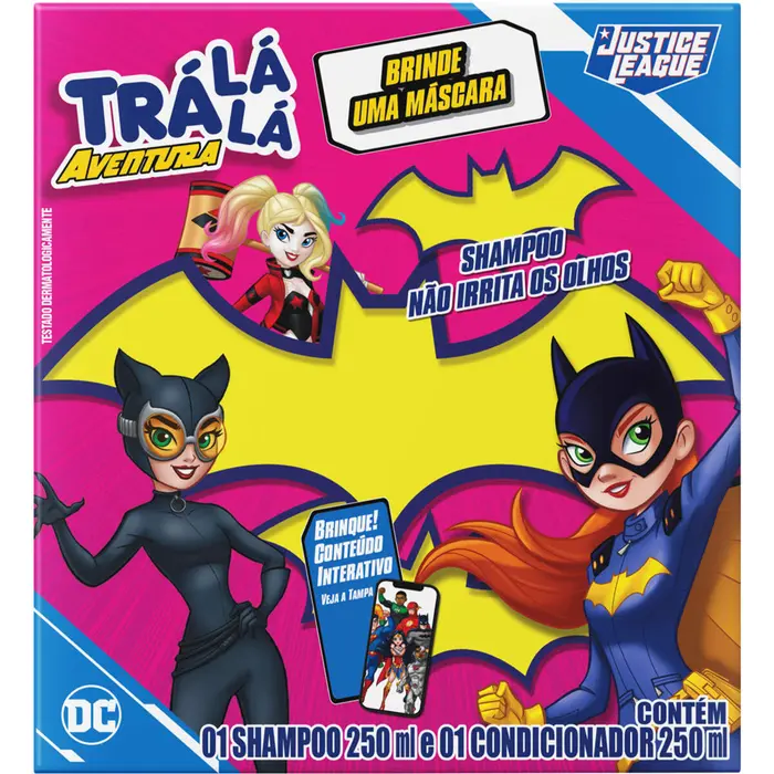 Kit Shampoo + Condicionador Infantil Justice League Trá Lá Lá Aventura Brilho Poderoso 250ml Cada Grátis Máscara